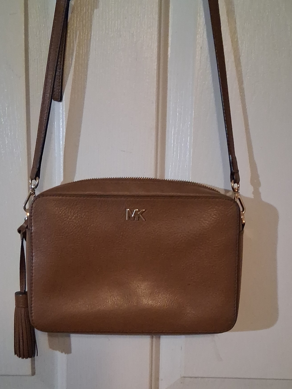Michael Kors Tan Pebbled Leather Crossbody Bag with Tassel